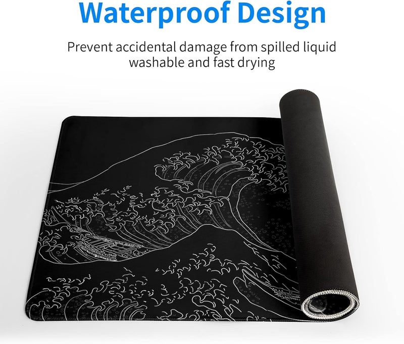 Brecoy Japanese Sea Wave Large Mouse Pad, Anime Black Gaming, Extended Kanagawa Mat Desk Pad, 3mm Thick Long Non-Slip Rubber Base Mice Pad, 31.5 X 11.8 Inch - Image 4